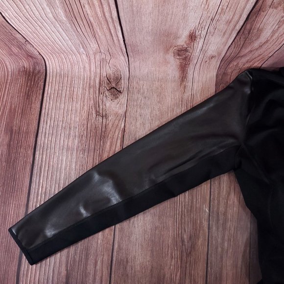 Spanx Womens Large Drape Front Jacket Very Black Convertible Faux Leather 50176R - Picture 9 of 16